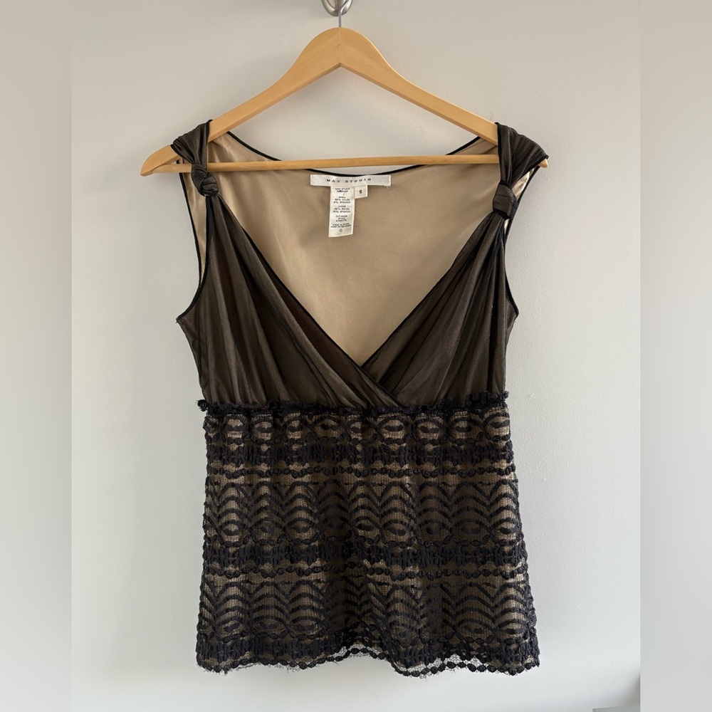 NWOT Max Studio Black Lace Top Size S